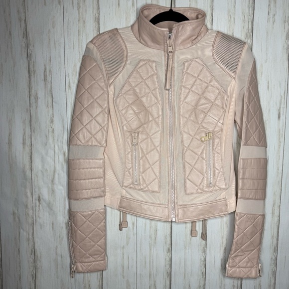 Blanc Noir Leather baby pink Moto Mesh Jacket Medium - Picture 6 of 12